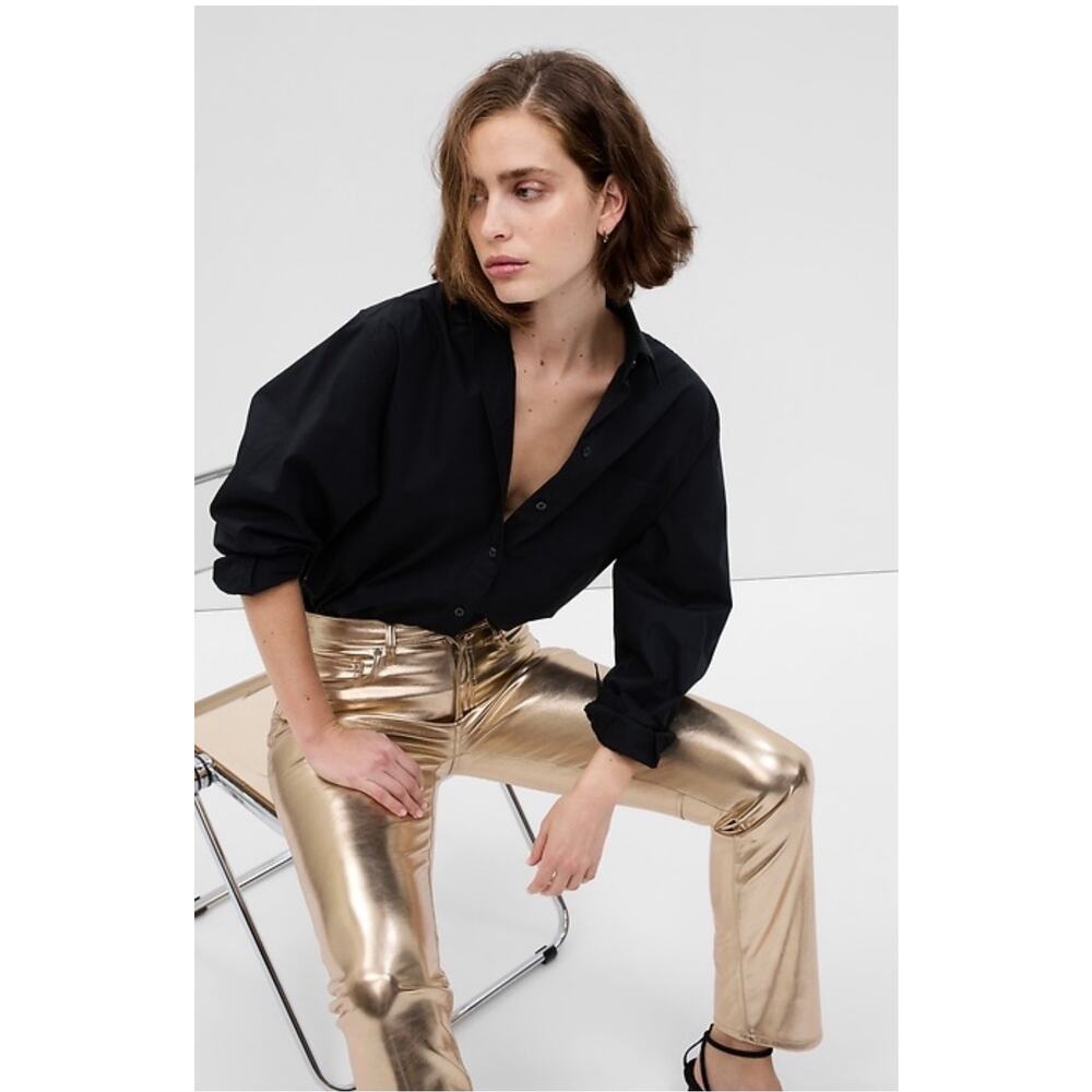 GAP NWT High Rise Faux Leather Champagne Gold Vintage Slim Jeans Size 26 Short